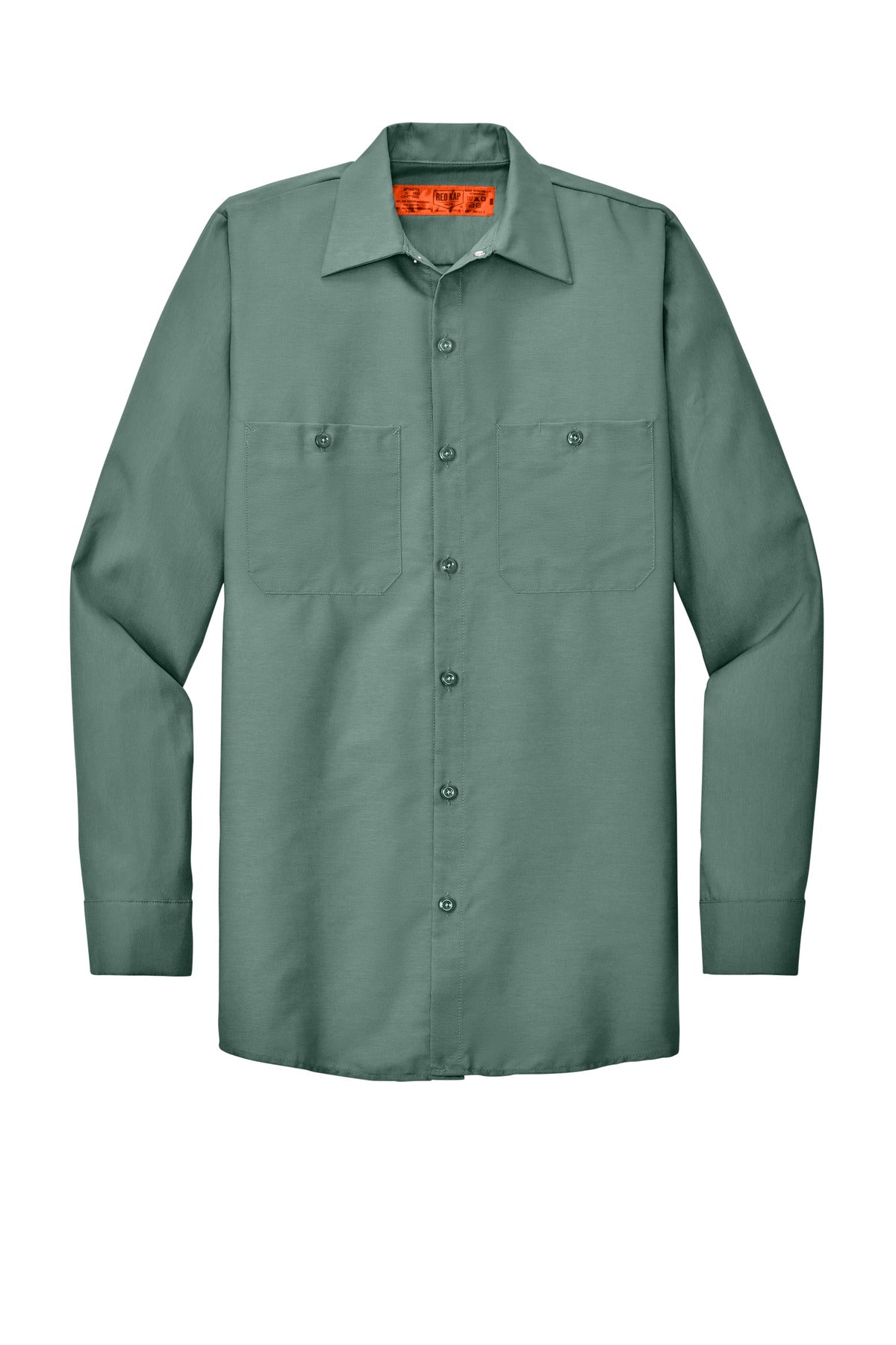 Front View of Light Green Red Kap Long Sleeve Industrial Work Shirt. SP14