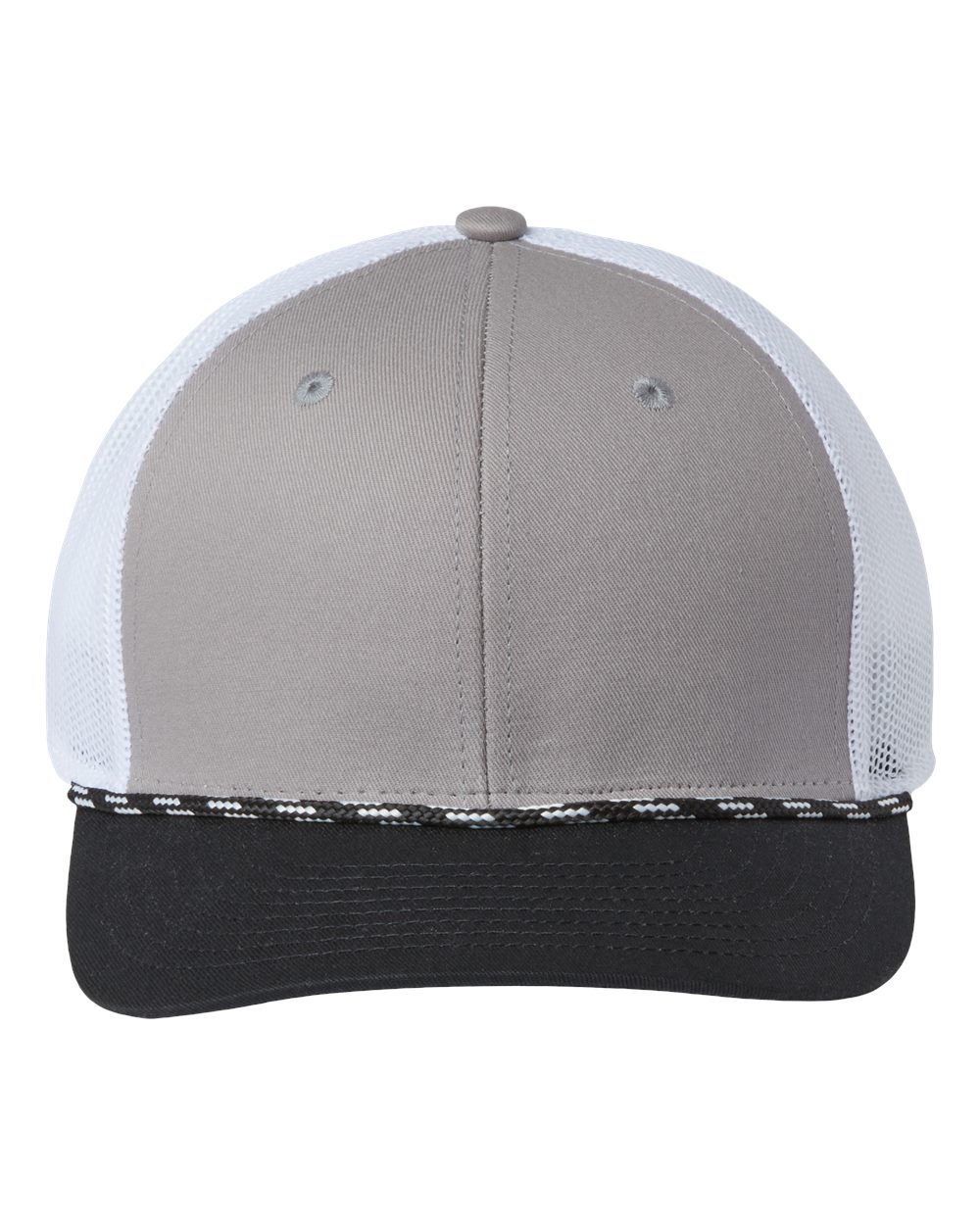 Front View of Light Grey/ Black Everyday Rope Trucker Cap - GB452R