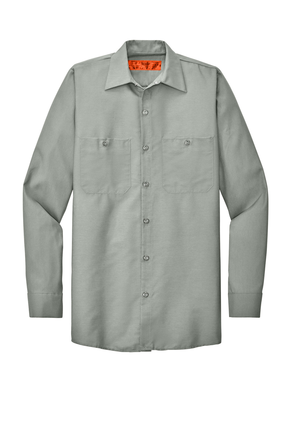 Front View of Light Grey Red Kap Long Sleeve Industrial Work Shirt. SP14