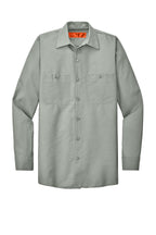 Front View of Light Grey Red Kap Long Sleeve Industrial Work Shirt. SP14