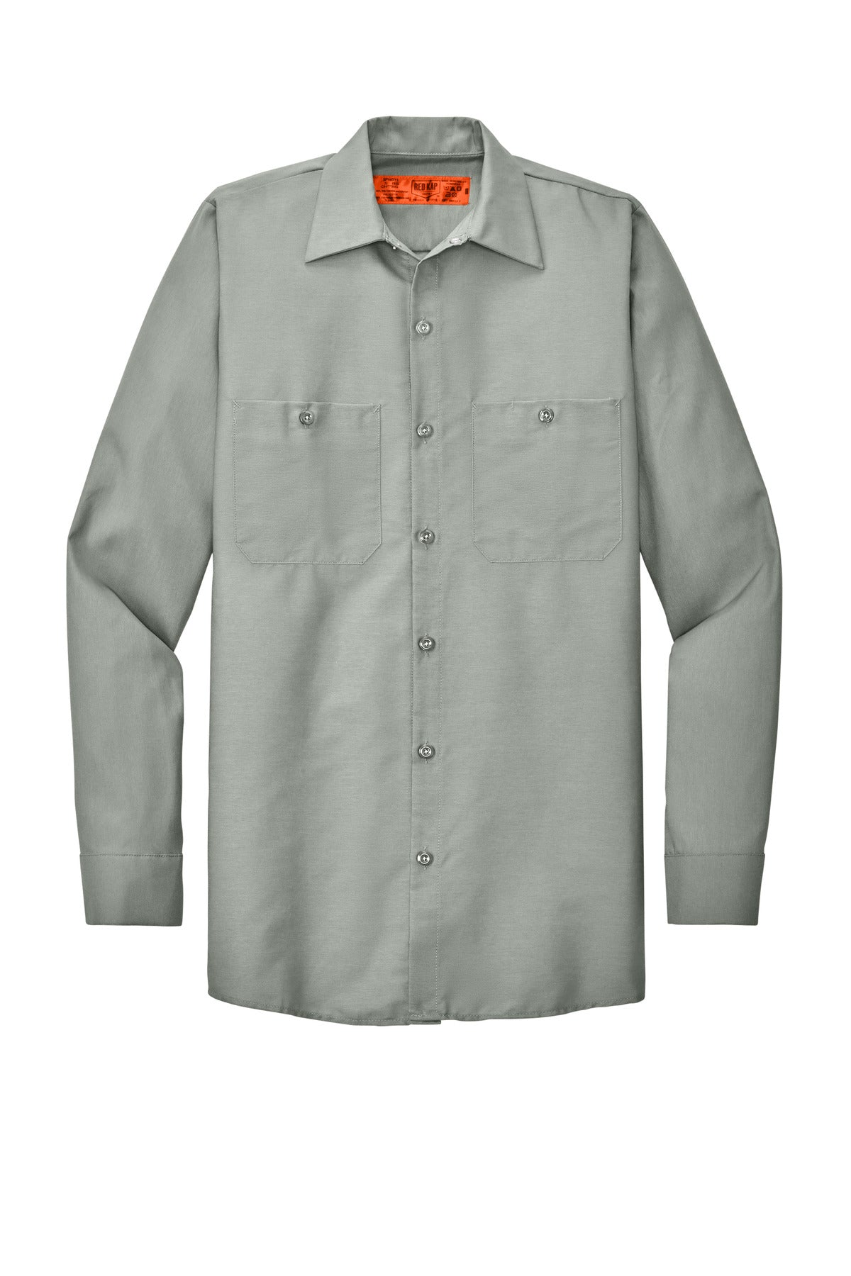 Front View of Light Grey Red Kap Long Sleeve Industrial Work Shirt. SP14