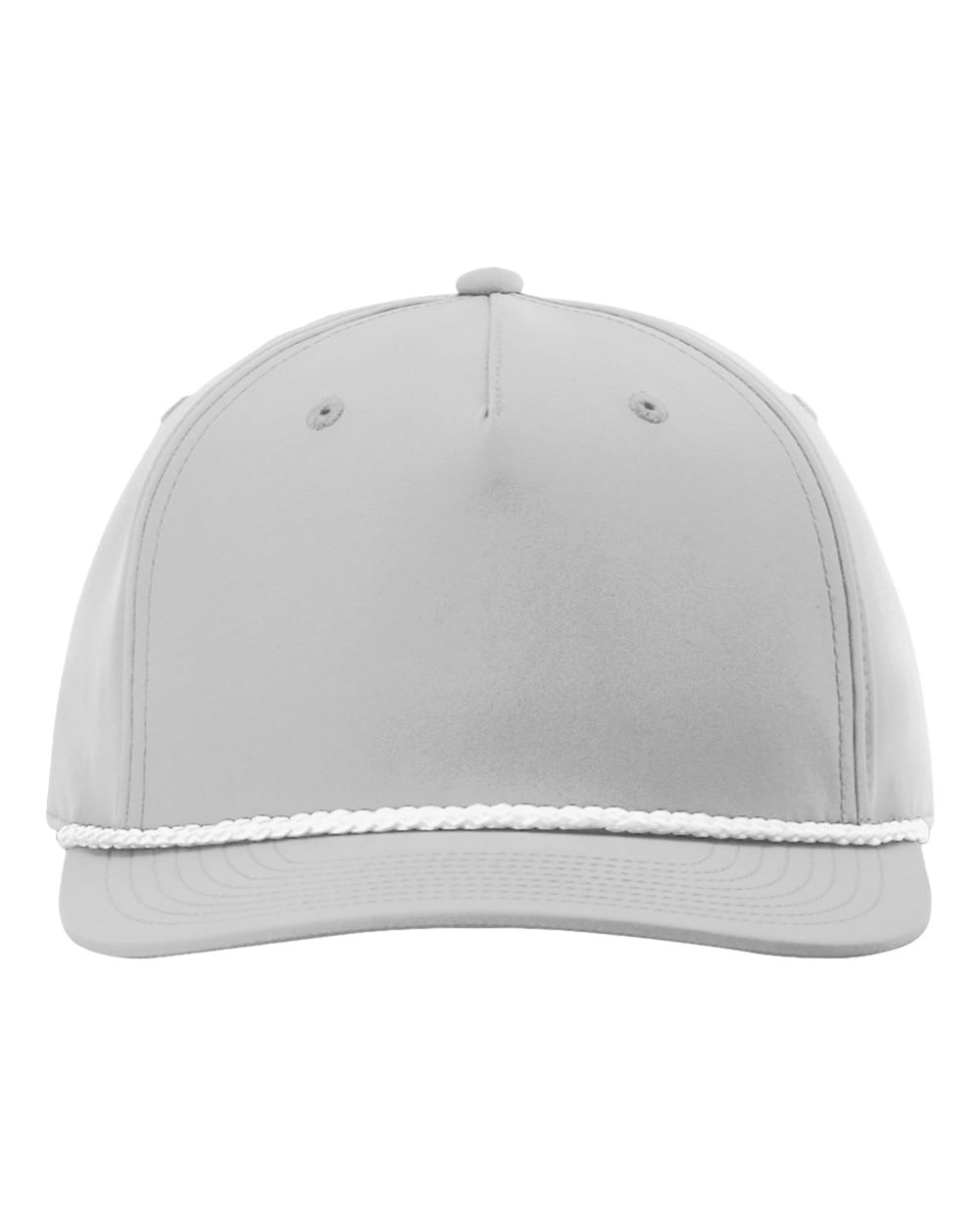 Front View of Light Grey/ White Five Panel Classic Rope Cap - 258