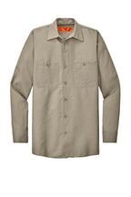 Front View of Light Tan Red Kap Long Sleeve Industrial Work Shirt. SP14
