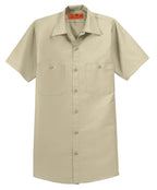 Front View of Light Tan Red Kap Short Sleeve Industrial Work Shirt. SP24
