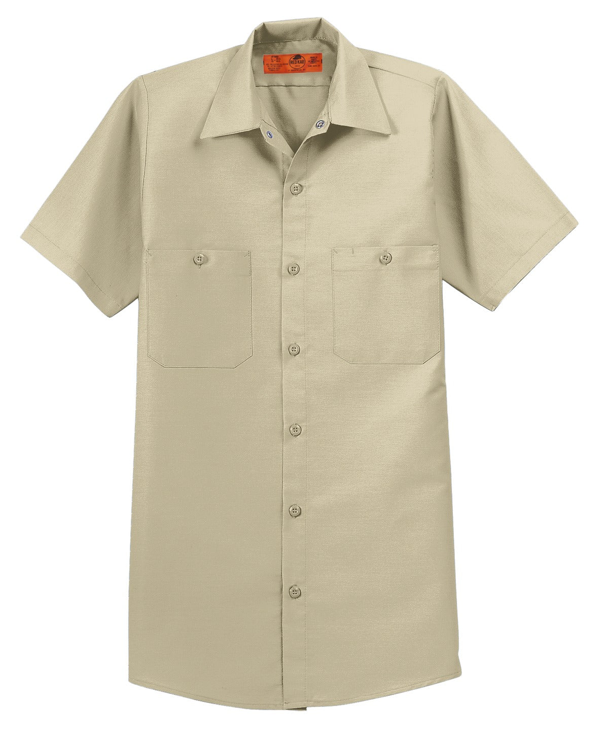 Front View of Light Tan Red Kap Short Sleeve Industrial Work Shirt. SP24