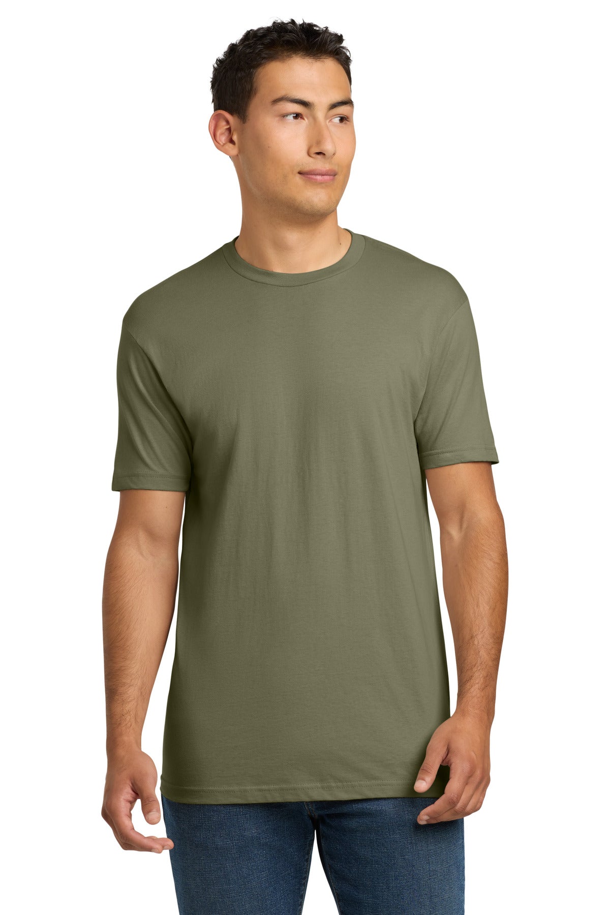 Front View of LightOlive Next Level Apparel Adult Cotton Tee. NL3600