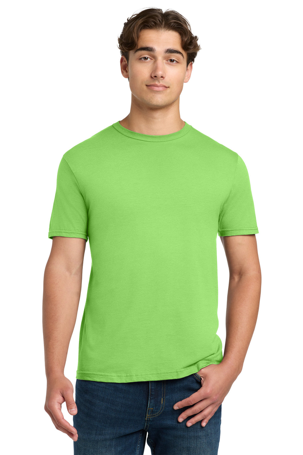 Front View of Lime Gildan Softstyle T-Shirt. 64000