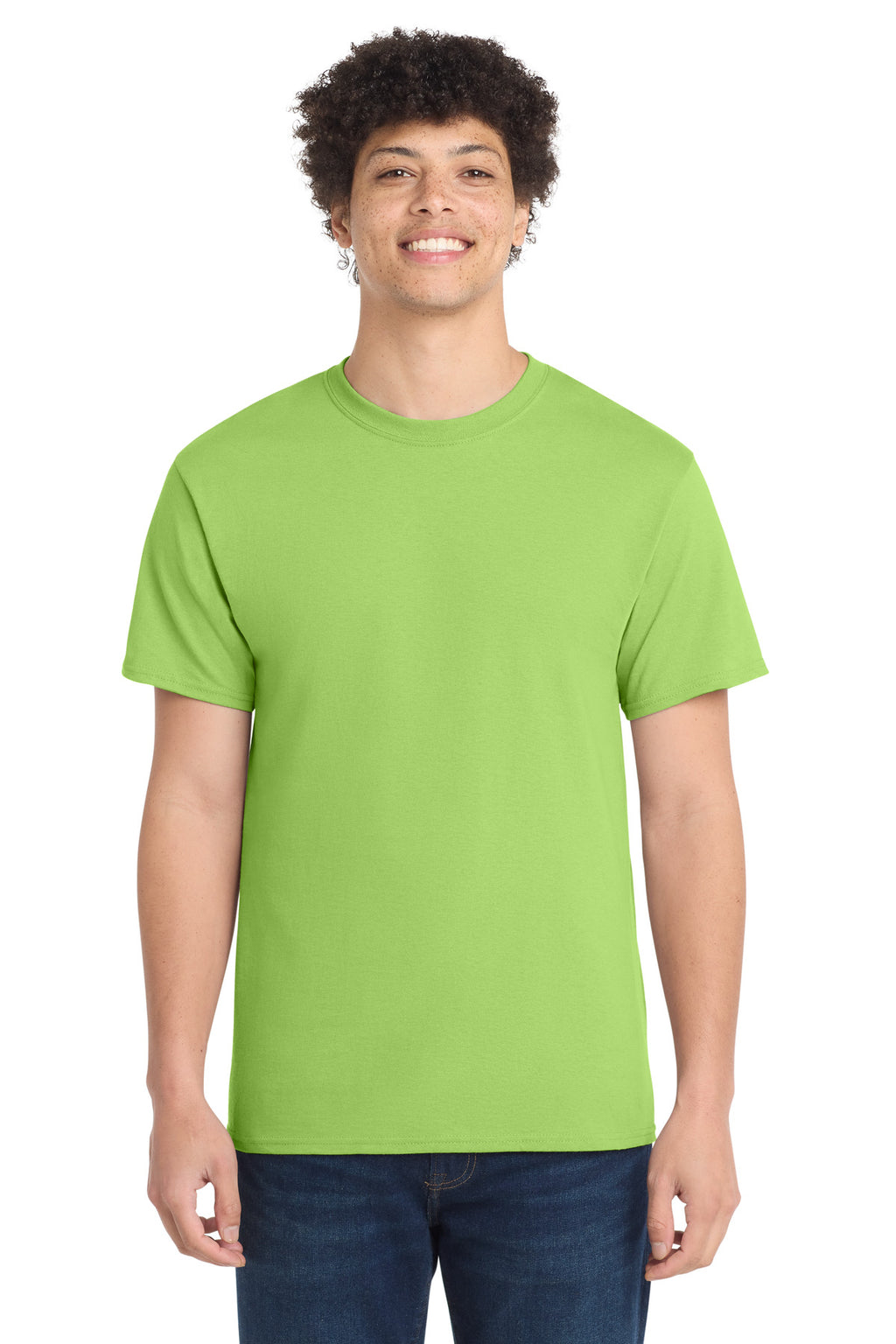 Front View of LIME Port & Co Core Cotton Tee. PC54