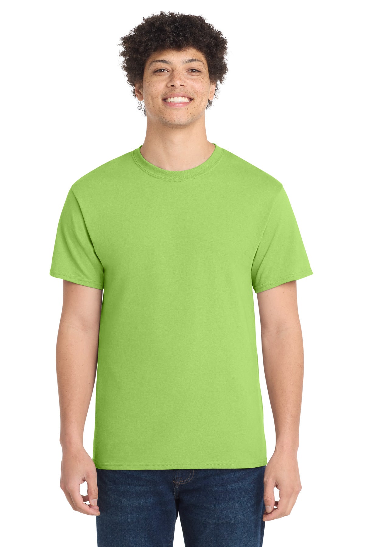 Front View of LIME Port & Co Core Cotton Tee. PC54