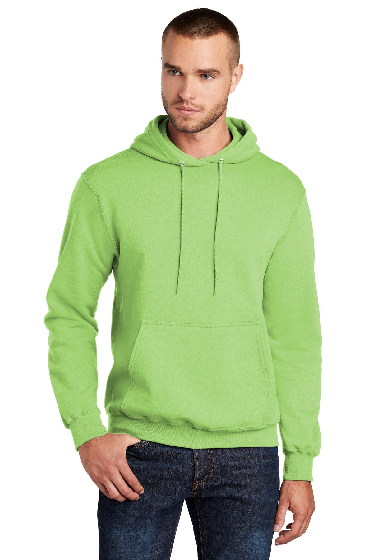 Front View of Lime Port & Co Core Fleece Pullover Hooded Sweatshirt. PC78H