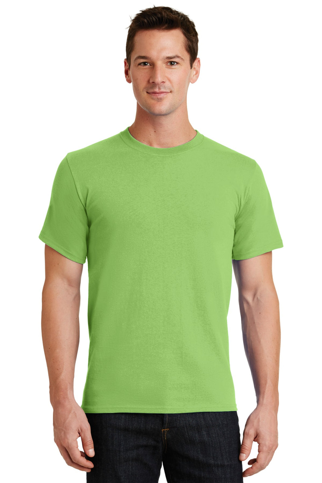 Front View of Lime Port & Co Essential Tee. PC61