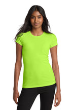 Front View of Lime Shock District Women's Fitted Very Important Tee . DT6001