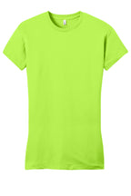 Front View of Lime Shock District Women's Fitted Very Important Tee . DT6001