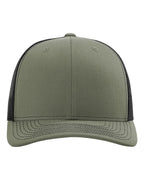 Front View of Loden/ Black Snapback Trucker Cap - 112