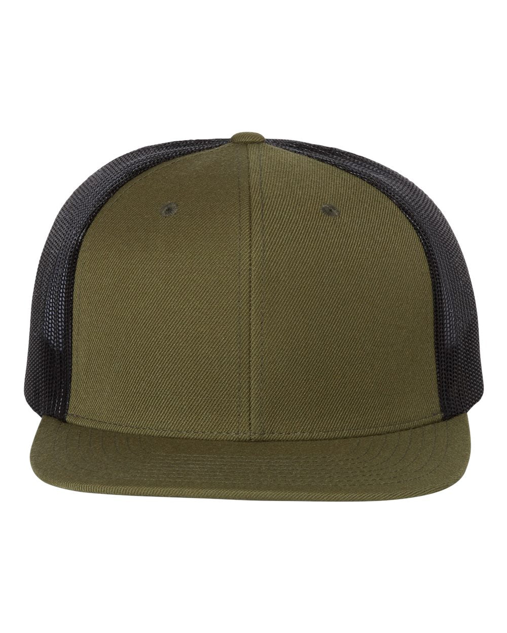 Front View of Loden/ Black Wool Blend Flat Bill Trucker Cap - 511