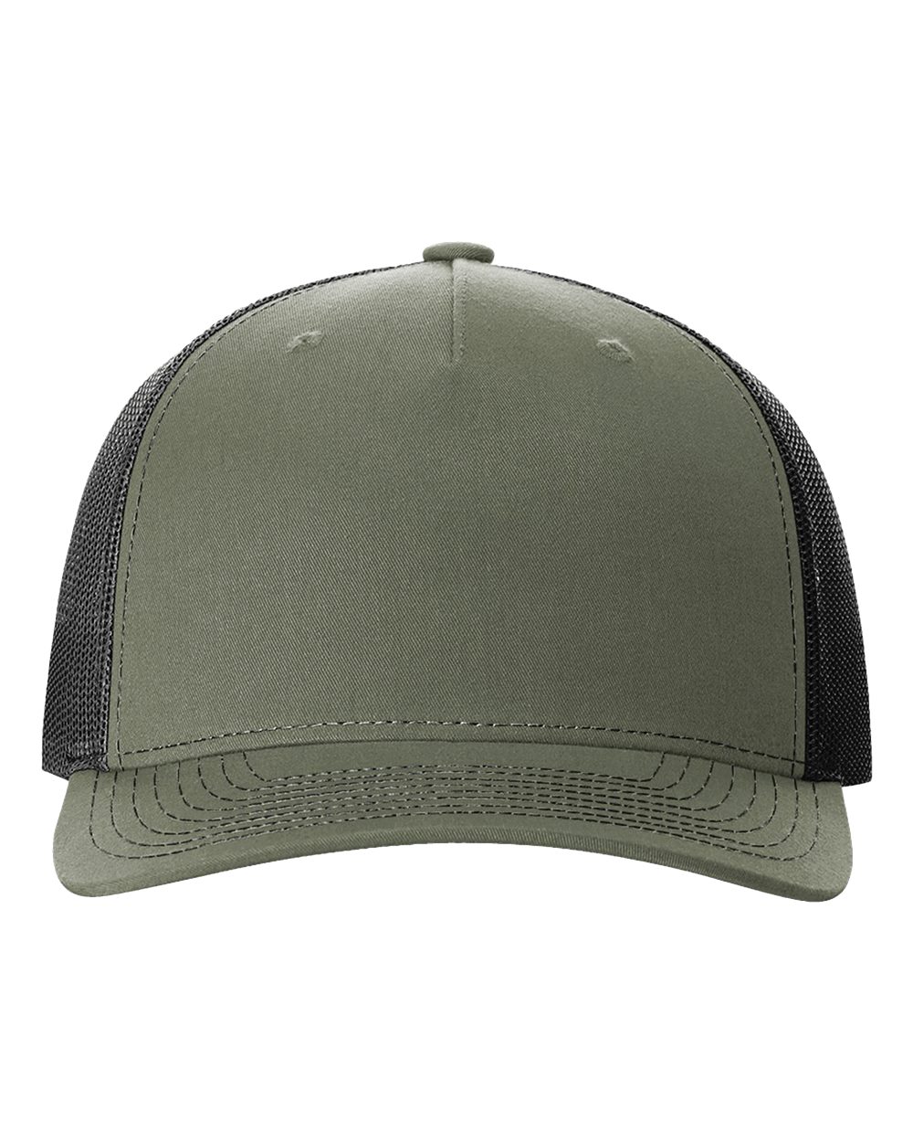 Front View of Loden Green/ Black Five-Panel Trucker Cap - 112FP