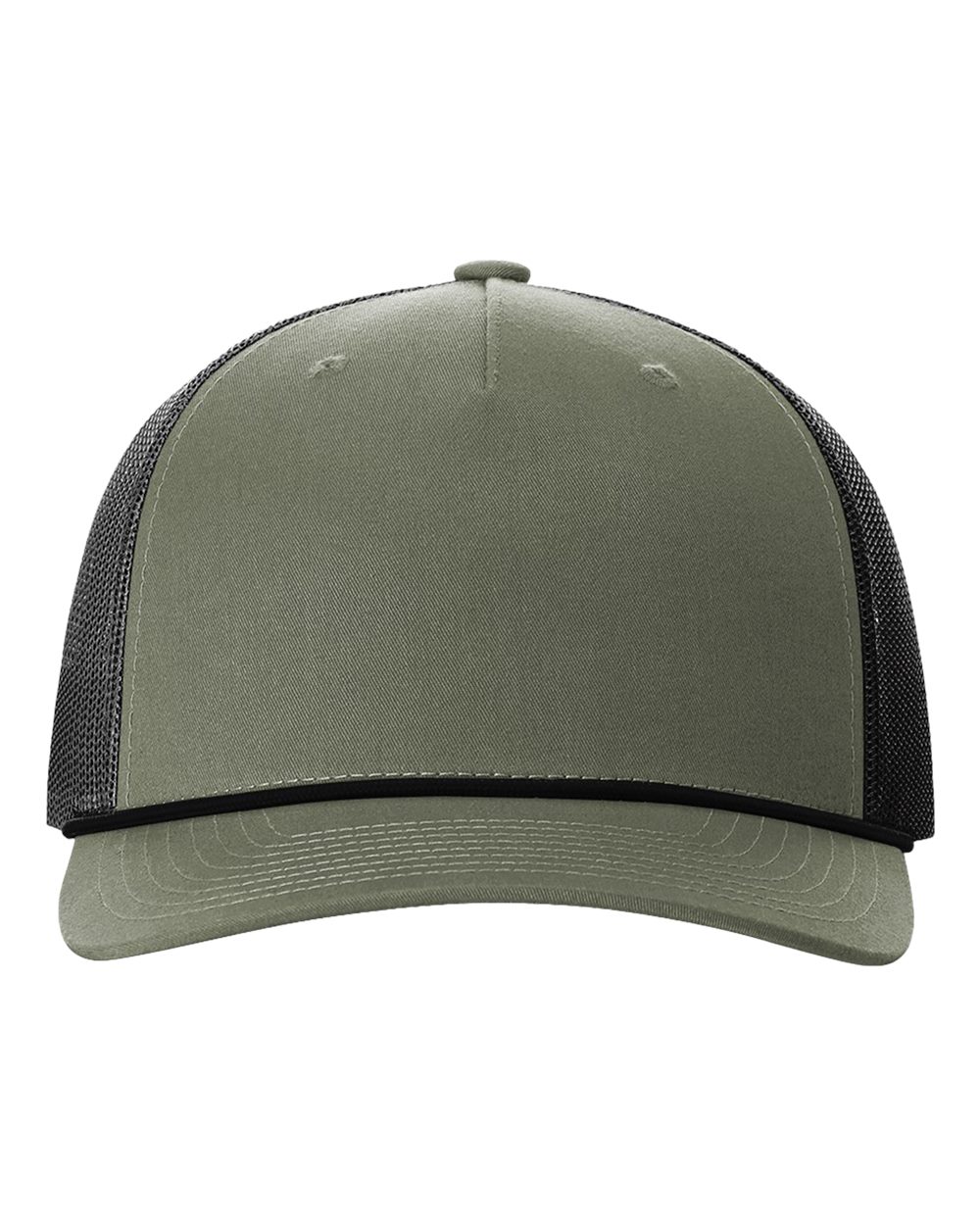 Front View of Loden Green/ Black Five-Panel Trucker with Rope Cap - 112FPR