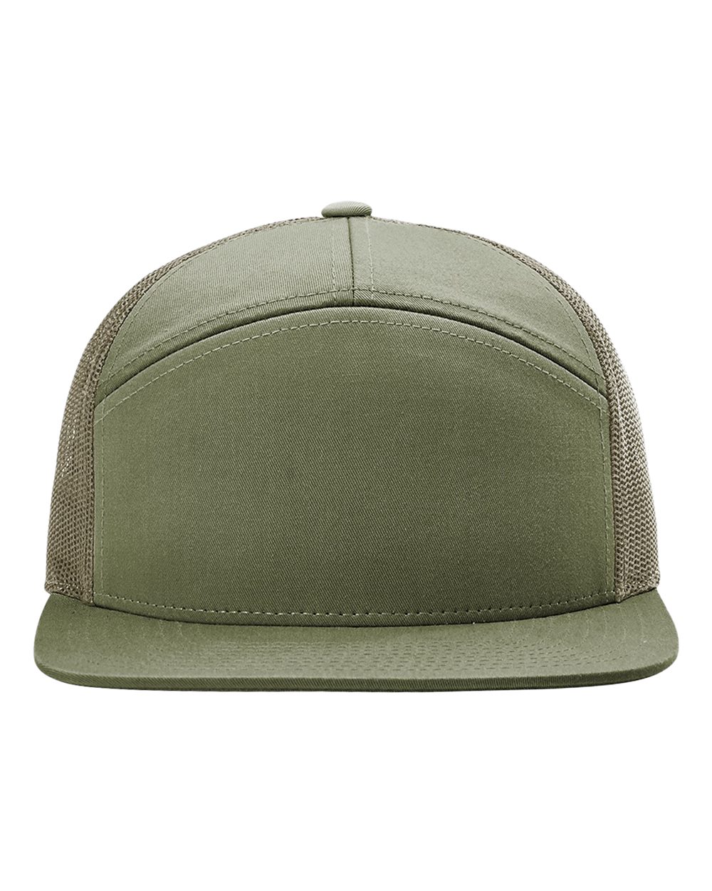 Front View of Loden Green Seven-Panel Trucker Cap - 168