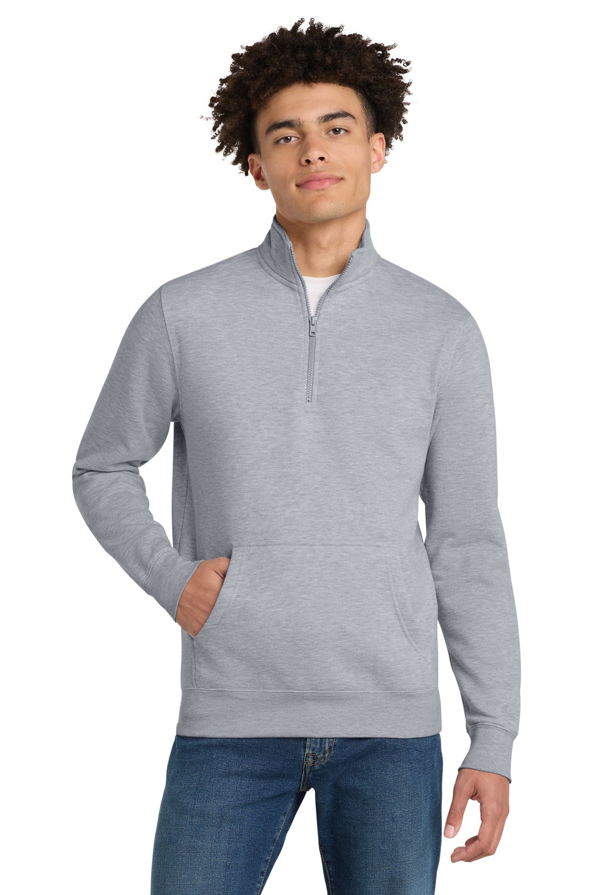 Front View of Lt Hthr Grey District V.I.T. Fleece 1/4-Zip DT6106