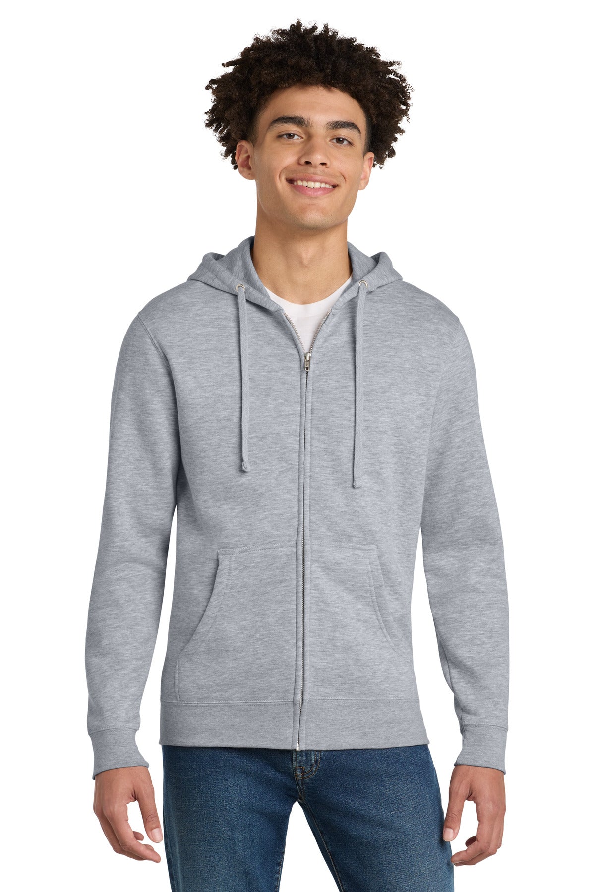 Front View of Lt Hthr Grey District V.I.T. Fleece Full-Zip Hoodie DT6102