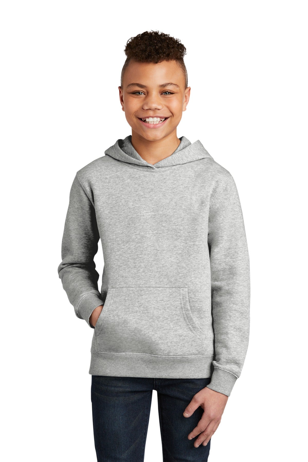Front View of Lt Hthr Grey District Youth V.I.T. Fleece Hoodie DT6100Y