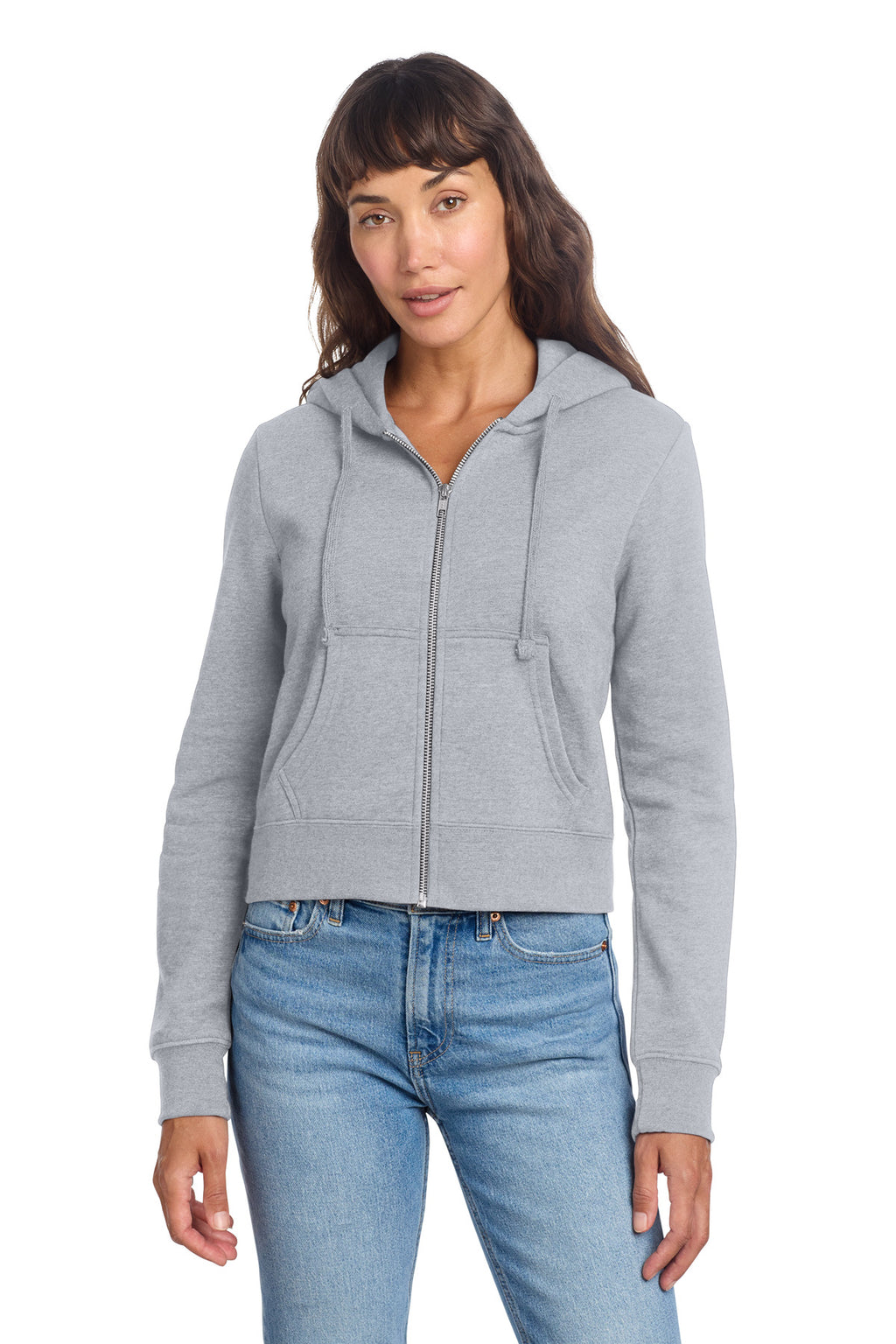 Front View of LtHtGry District Women's V.I.T. Fleece Full-Zip Hoodie DT6103
