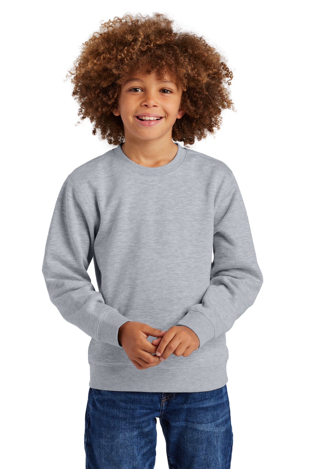 Front View of LtHtGry District Youth V.I.T. Fleece Crew DT6104Y
