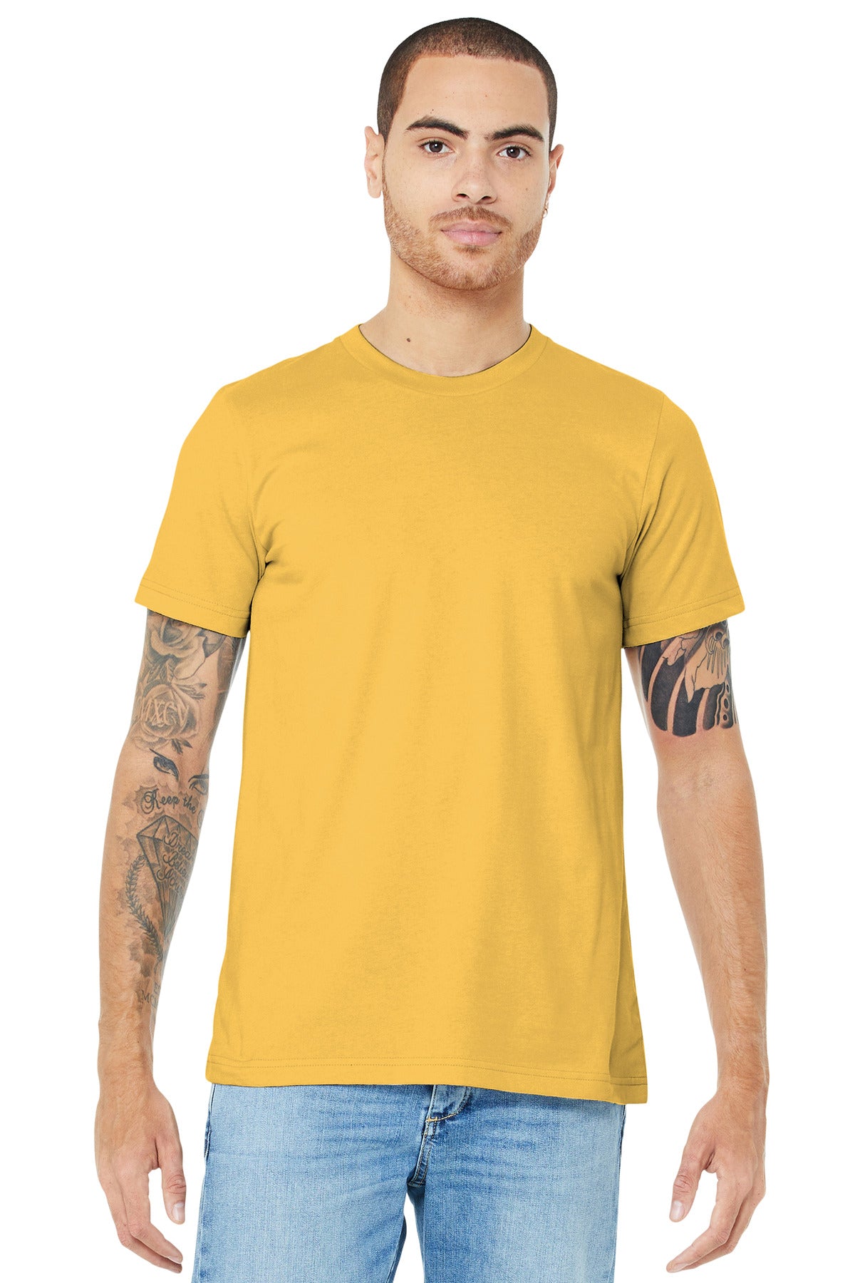 Front View of Maize Yellow BELLA+CANVAS Unisex Jersey Short Sleeve Tee. BC3001