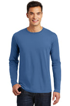 Front View of Maritime Blue District Perfect Weight Long Sleeve Tee. DT105