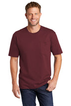 Front View of Maroon CornerStone Workwear Pocket Tee CS430