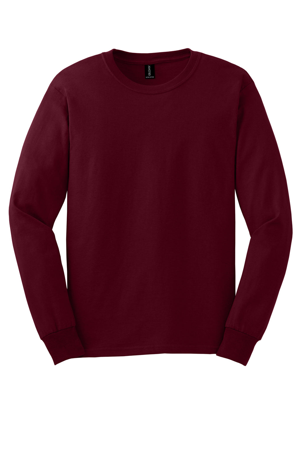 Front View of Maroon Gildan - Ultra Cotton 100% US Cotton Long Sleeve T-Shirt. G2400