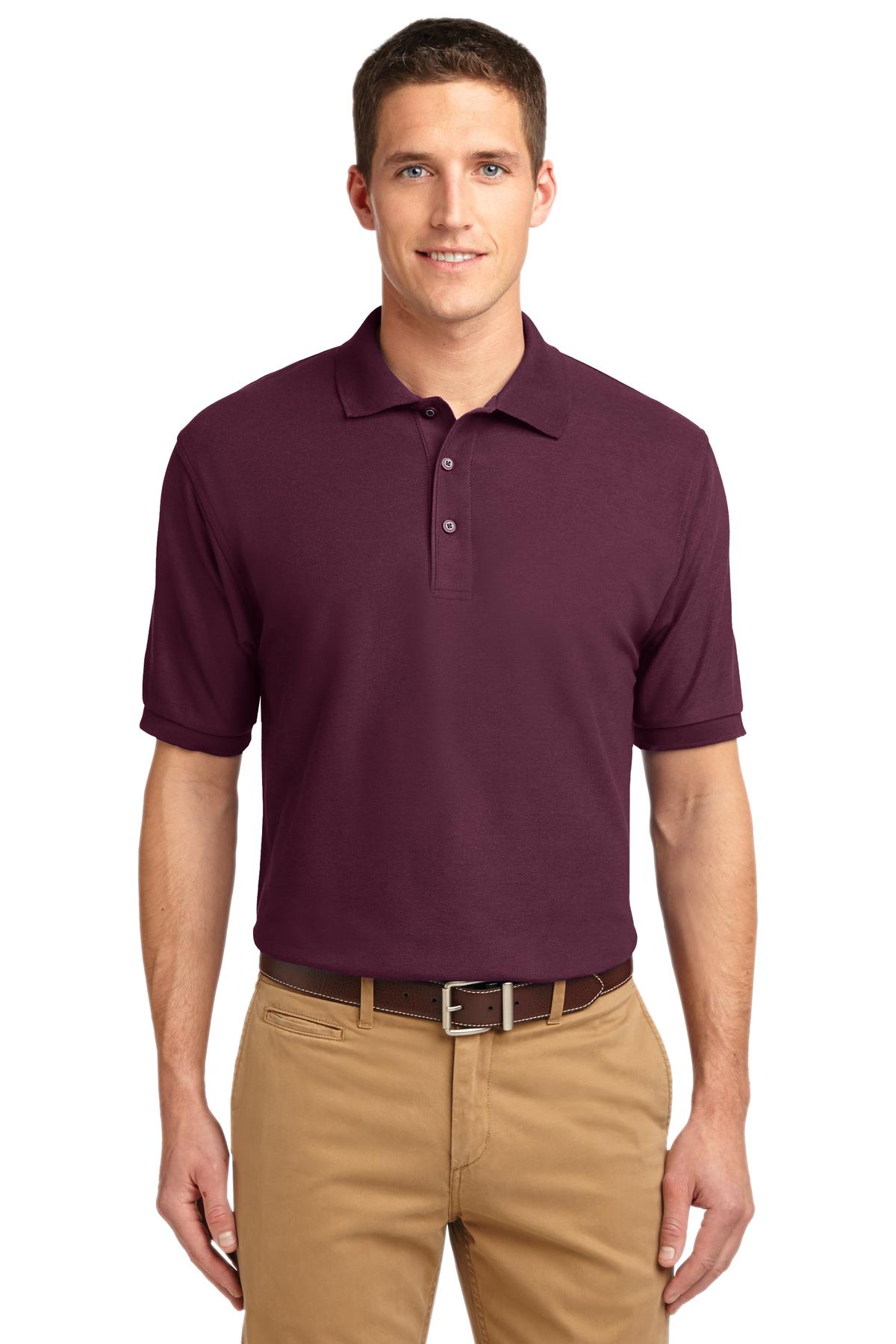 Front View of Maroon Port Authority Silk Touch Polo K500