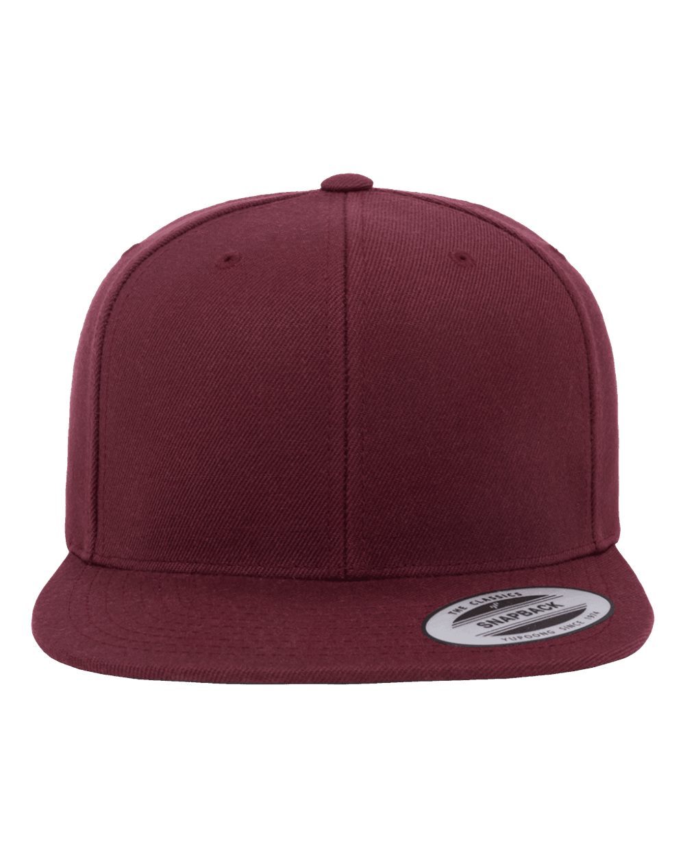 Front View of Maroon Premium Flat Bill Snapback Cap - 6089M