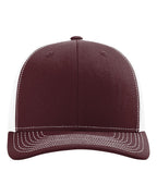 Front View of Maroon/ White Snapback Trucker Cap - 112