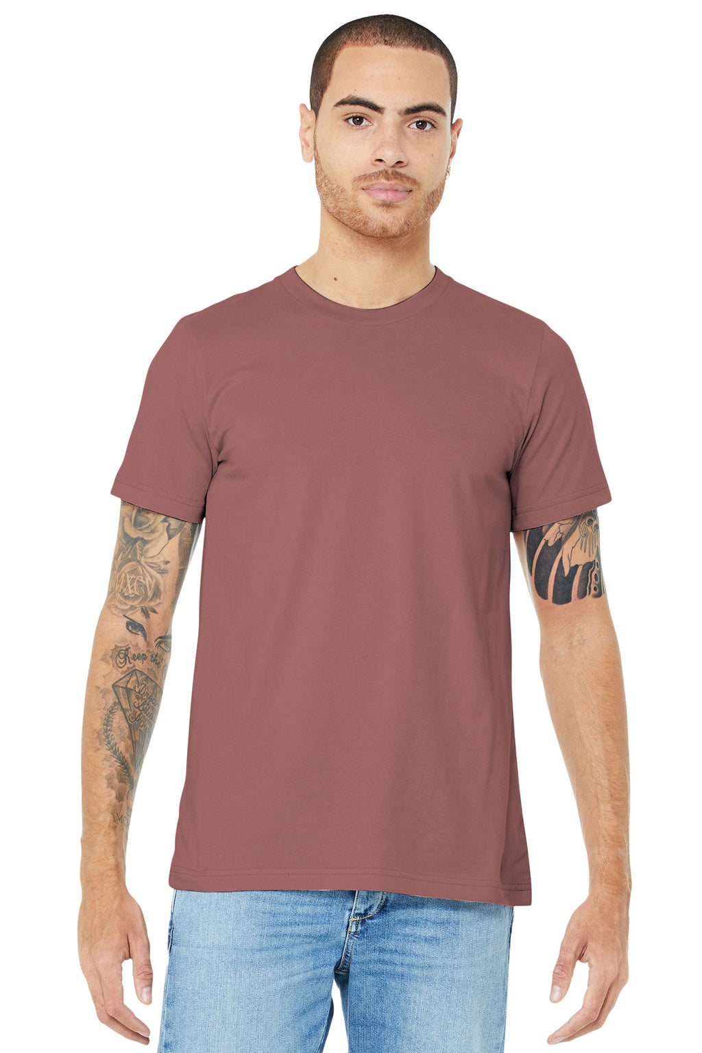 Front View of Mauve BELLA+CANVAS Unisex Jersey Short Sleeve Tee. BC3001