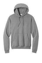 Front View of Medium Grey Port & Co Core Fleece Pullover Hooded Sweatshirt. PC78H