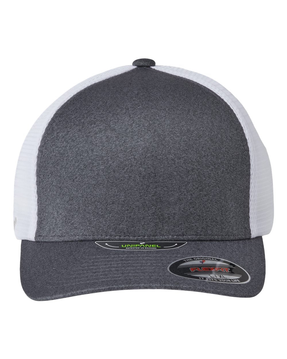 Front View of Melange Dark Grey/ White Unipanel™ Trucker Cap - 5511UP