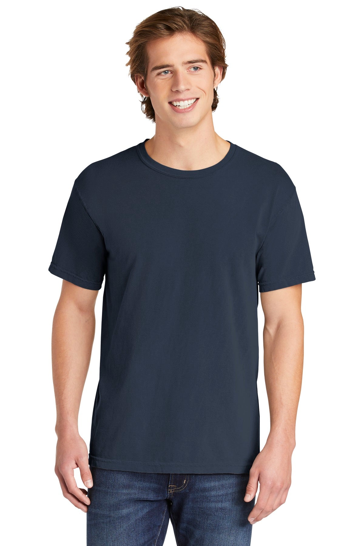Front View of Midnight COMFORT COLORS Heavyweight Ring Spun Tee. 1717