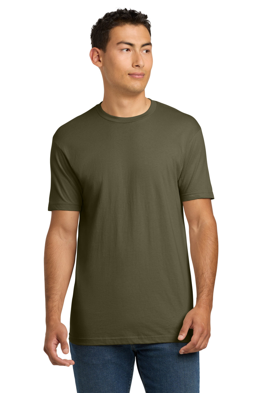 Front View of MilGreen Next Level Apparel Adult Cotton Tee. NL3600