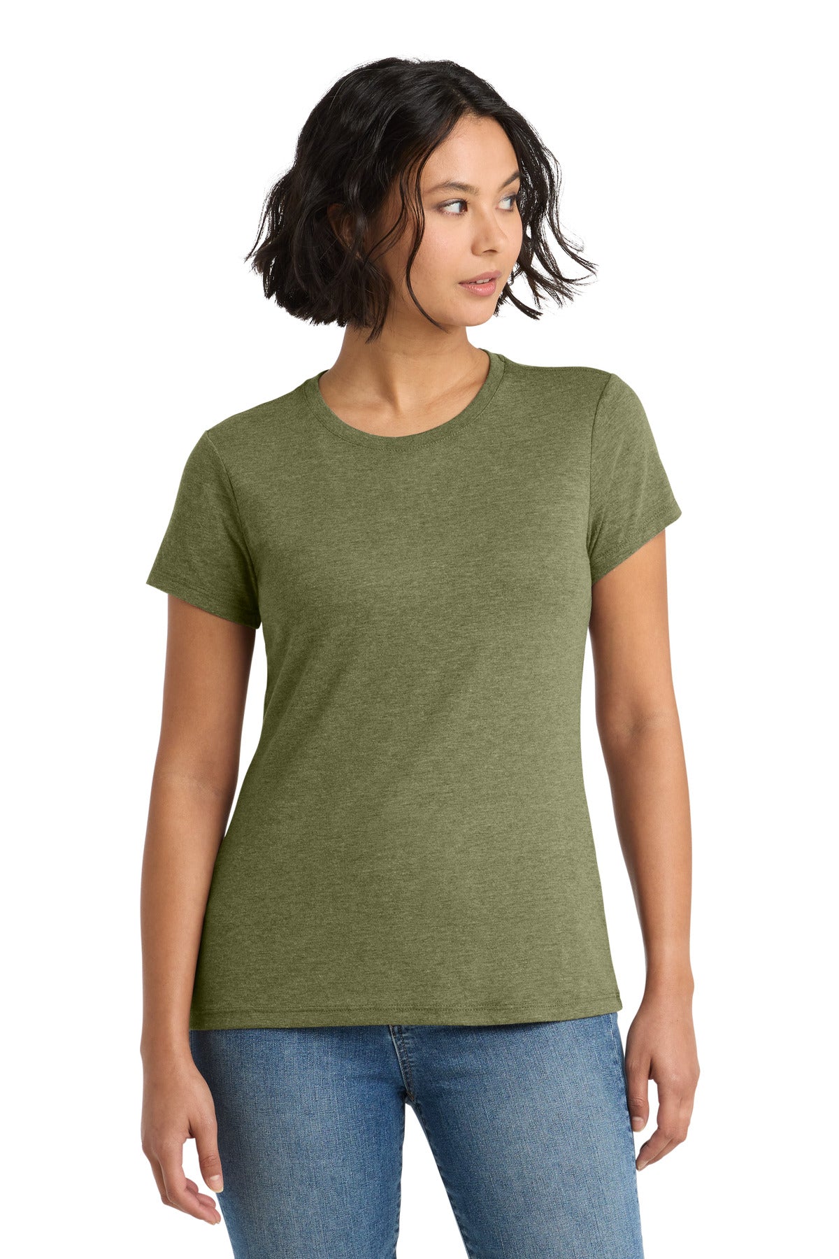 Front View of MilGrnFst District Women's Perfect Tri Tee. DM130L
