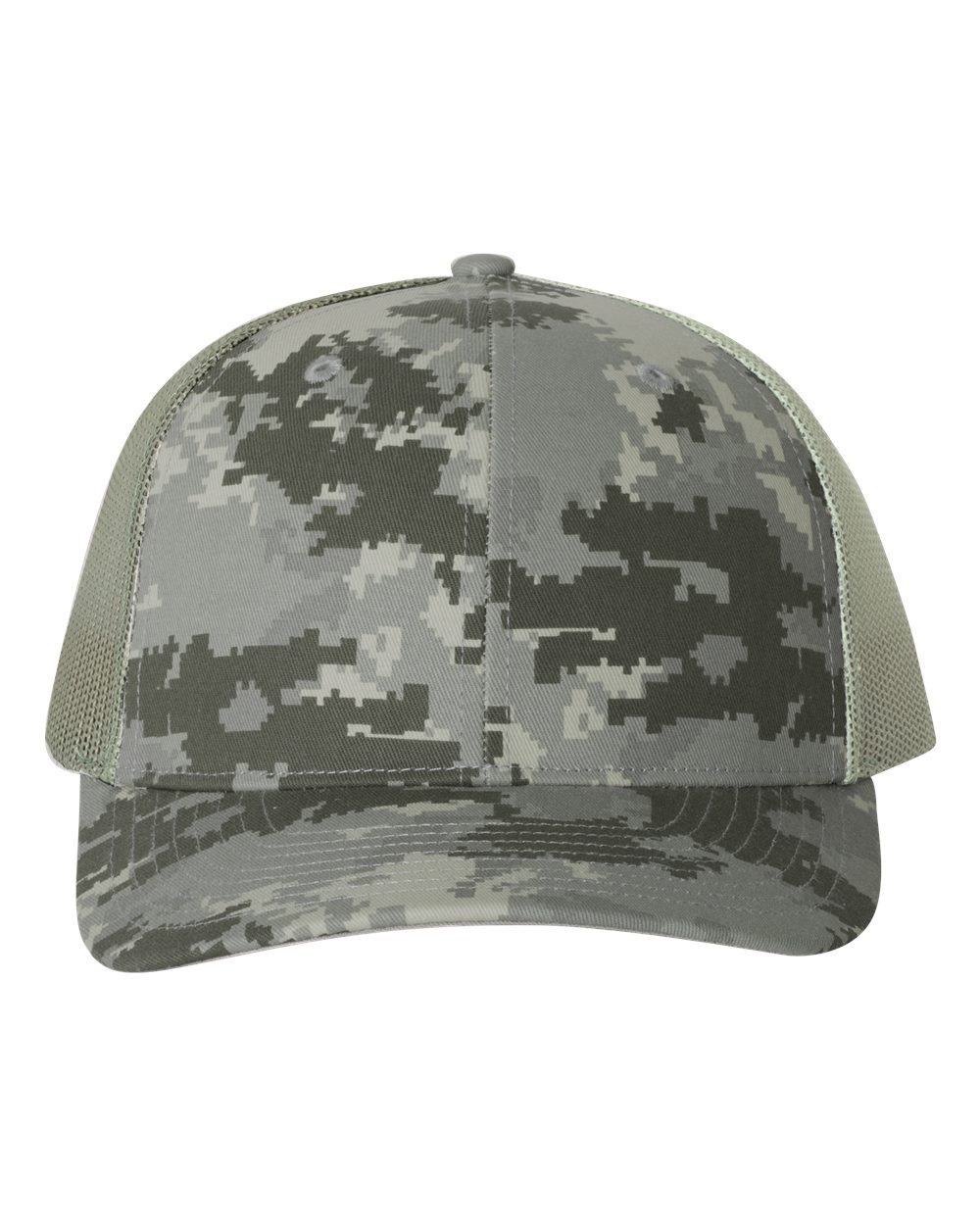 Front View of Military Digital Camo/ Light Green Printed Trucker Cap - 112P