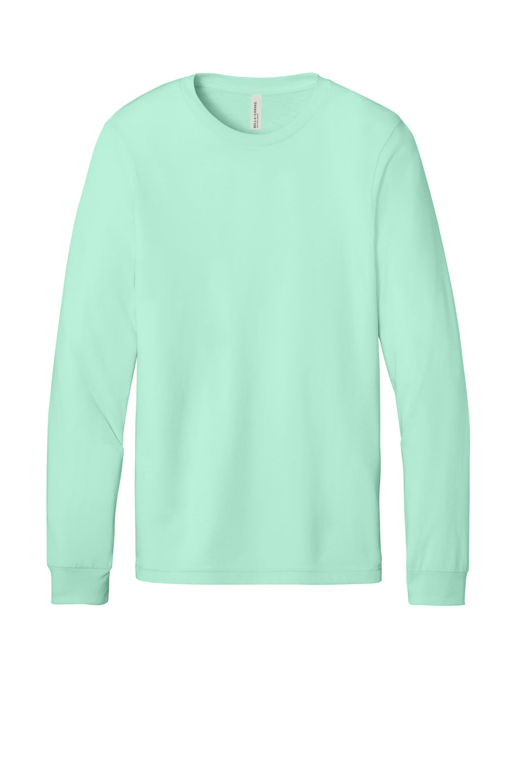 Front View of Mint BELLA+CANVAS Unisex Jersey Long Sleeve Tee. BC3501