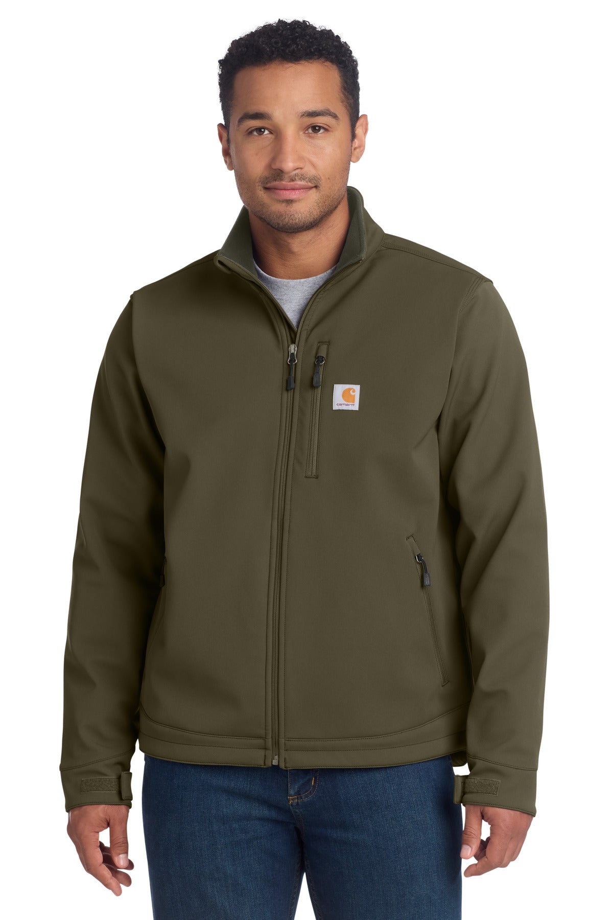 Front View of Moss Carhartt Crowley Soft Shell Jacket. CT102199