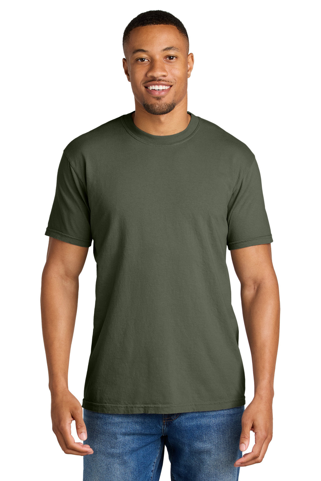 Front View of Moss COMFORT COLORS Heavyweight Ring Spun Tee. 1717