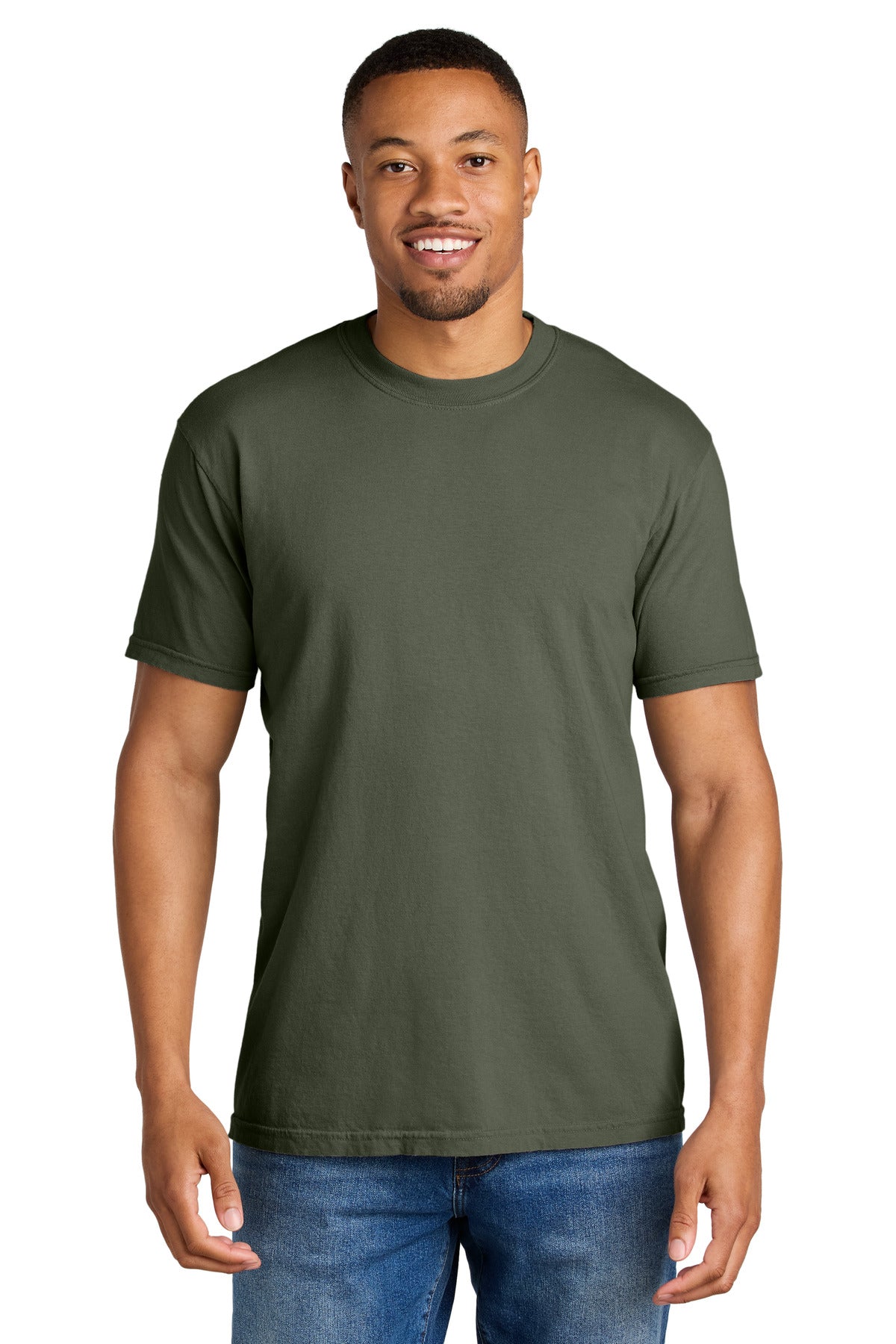 Front View of Moss COMFORT COLORS Heavyweight Ring Spun Tee. 1717