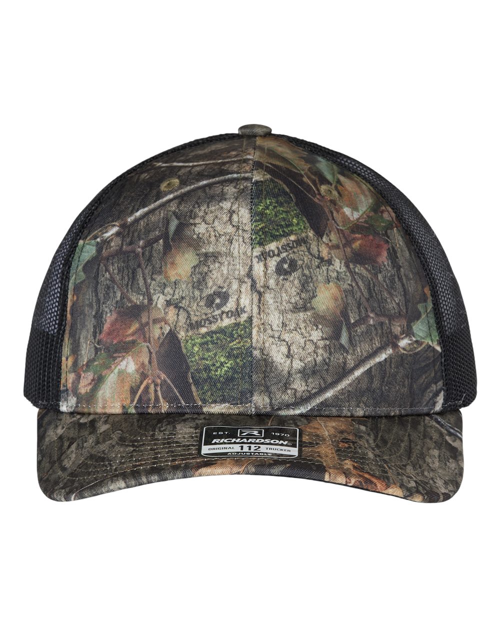 Front View of Mossy Oak Country DNA/ Black Printed Trucker Cap - 112P
