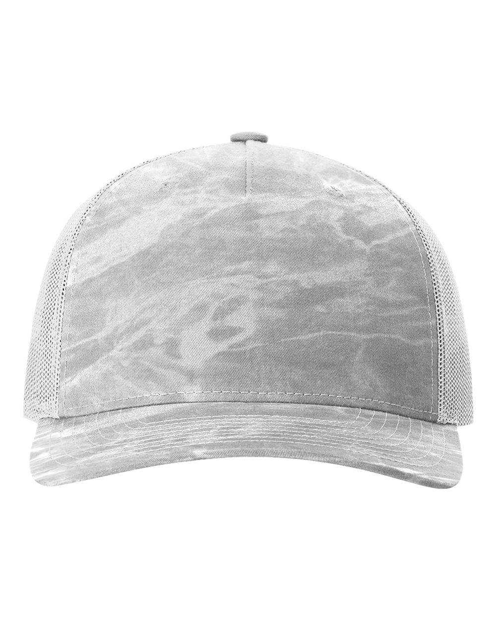 Front View of Mossy Oak Elements Bonefish/ Light Grey Five-Panel Printed Trucker Cap - 112PFP
