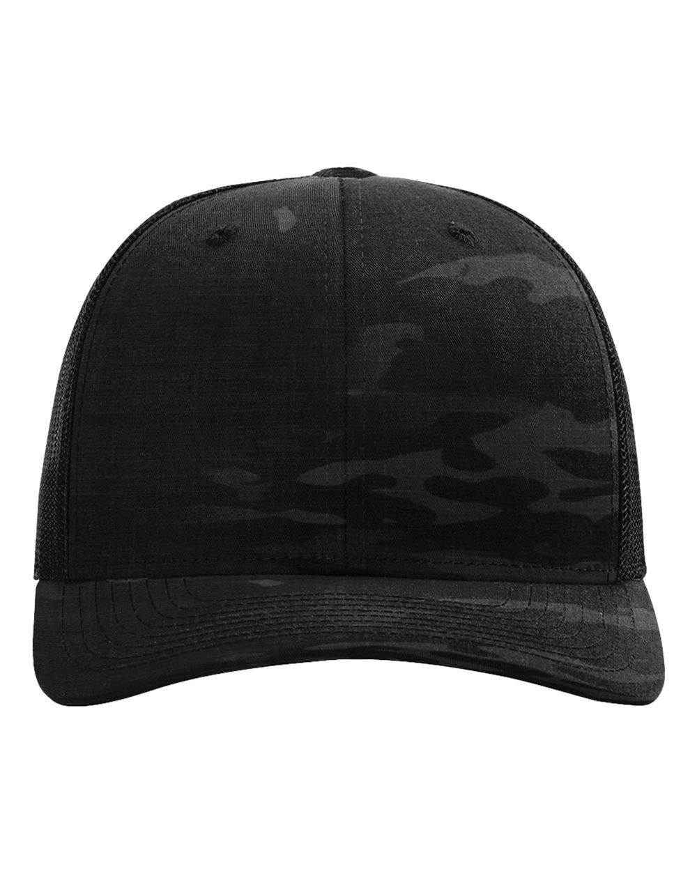 Front View of Mulitcam Black Tactical Trucker Cap - 112PT