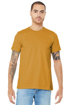 Front View of Mustard BELLA+CANVAS Unisex Jersey Short Sleeve Tee. BC3001