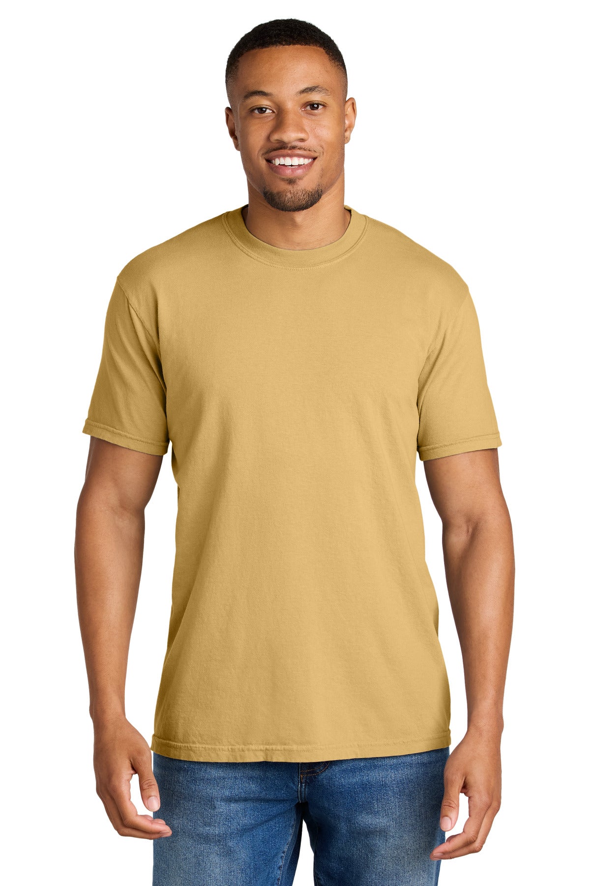 Front View of Mustard COMFORT COLORS Heavyweight Ring Spun Tee. 1717